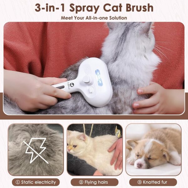 Cat Brush with Steam Portability Dog Brush Cat Steam Brush Furry Pet Steamy Cat Brush Suitable for Both Long and Short-Haired Pets Steam Brush Cat Hair Easy Brush Cat Brush for Shedding - White - Image 2