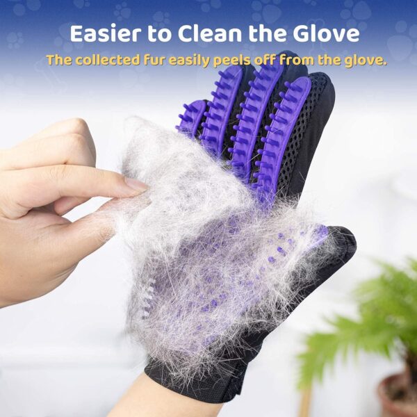 DELOMO Pet Hair Remover Glove - Gentle Grooming Brush Deshedding Massage Mitt with Enhanced Five Finger Design Perfect for Dogs & Cats Long Short Fur 1 Pack (Right-hand), Purple - Image 3