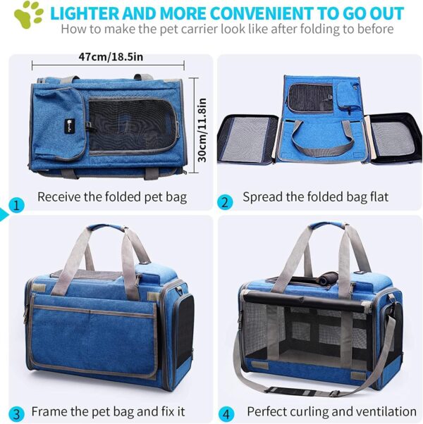 Cat Carrier Large Dog Travel Bag Airline Approved Pet Carrier Foldable, Cat Carrier Bag for Large Small Cat and Small Dog 5-Windows Breathable, Dog Carrier for Travel Blue - Image 4