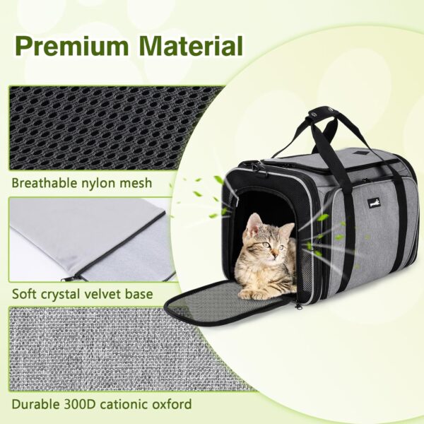 Pecute Cat Carrier Expandable, Extra Large Pet Carrier Bag, Foldable Cat Carrier bag with Breathable Mesh, Pet Carrier Transport Bag for Dogs and Cats, with Shoulder Strap and Pet Bowl - Image 3