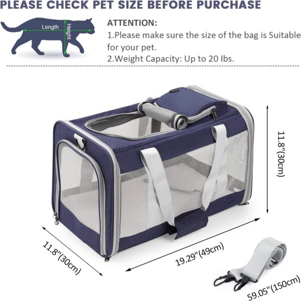 YUOCT Portable Pet Dog Cat Carrier Bag, Breathable Cat Carrier Handbag, Airline Approved, Safety Leash, Foldable Bunny Puppy Cat Carrier up to 20lbs, Cat Bag for Travel Hiking Camping Outdoor (Blue) - Image 3