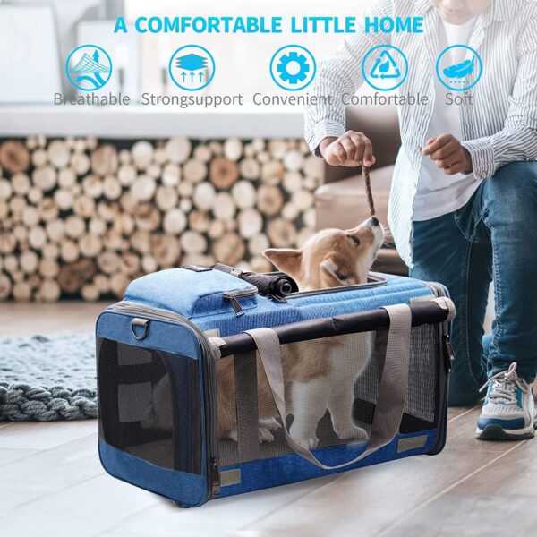 Cat Carrier Large Dog Travel Bag Airline Approved Pet Carrier Foldable, Cat Carrier Bag for Large Small Cat and Small Dog 5-Windows Breathable, Dog Carrier for Travel Blue - Image 6