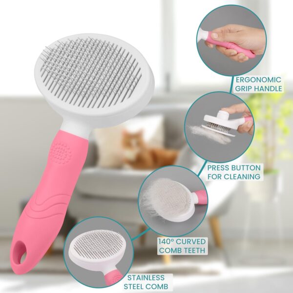 BELLE VOUS Pink Pet Grooming Slicker Brush - Self-Cleaning Shedding Comb for Long/Short-Haired Cats and Dogs - Removes Loose Undercoat, Mats & Tangles - Image 3