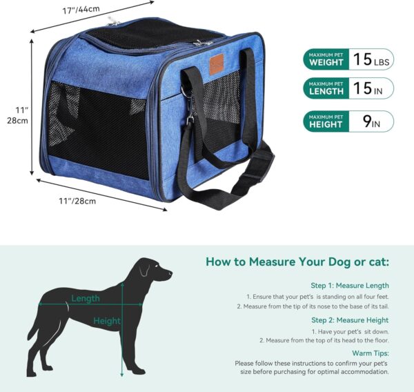 YITAHOME Cat Carrier Airline Approved, Soft-Sided Pet Carrier for Cats and Dogs Up to 15lbs, 5 Sides Breathable Collapsible Cat Travel Carrier with Bottom Protection and Washable Liner, Blue - Image 7