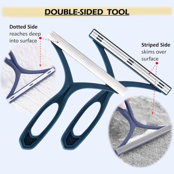 Dogs Cats Double Sided Pet Hair Remover for Carpet Hair Remover Tool | SCRAPER Tool | Dog HAIR REMOVER Cat Hair Remover | REUSABLE Lint Remover Portable Carpet Brush for Pet Hair Car Sofa Bed (Blue) - Image 3