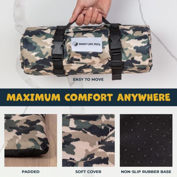 Travel Dog Bed - Outdoor Dog Beds for Camping - Portable with Clip-On Carrying Strap Provides Comfort for Dogs When Traveling - Camo Print 43” x 26” - Image 2