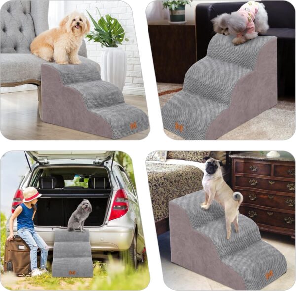 Dog Stairs for Bed and Sofa 3 Steps High Density Non-Slip Foam Pet Steps Portable Pet Ramp Ladder for Small Dogs Cats with Removable and Washable Plush Cover for Older Dogs/Cats with Joint Pain - Image 6