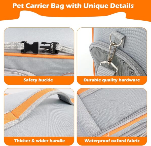 3 in 1 Pet Carrier Bag & Backpack, Portable Pet Bag - Folding Fabric Pet Carrier, Travel Carrier Bag for Dogs or Cats, Collapsible Pet Handbag with Locking Safety Zippers & Pockets & Plush Mat - Image 7