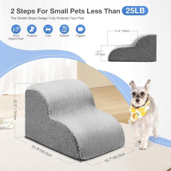 Potuem Dog Steps, Pet Stairs for Bed/Sofa, 2 Steps High Density Foam Dog Ramp, Non-Slip Pet Steps for Dogs and Cats, Portable Dog Stairs with Removable and Washable Cover for Small & Elderly Pets - Image 2