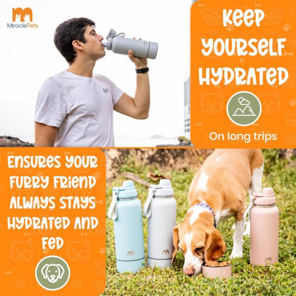 Miracle Pets Portable Dog Water Bottle with Bowl Attached 32oz Insulated Stainless Steel Water Bottles for Sports Hiking Easy Handle Dog Travel Accesories Portable Dog Bowl (Maya Blue) Cleaning Brush - Image 2