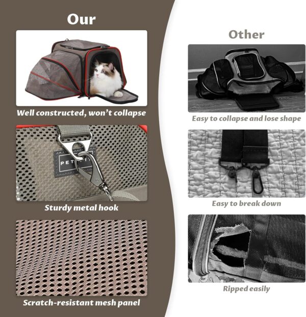 Petsfit Cat Carrier Expandable Airline Approve Pet Carrier,Soft Portable Dog Carrier with Removable Mat for Small Dogs and Cats, Dark Grey, M:43x28x28cm - Image 8