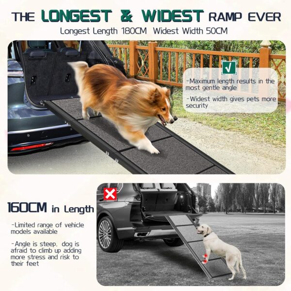 CJYMMFAN 180CM Folding Dog Car Ramp, Folding Dog Car Ramp for Large Dogs, Portable Pet Stair Ramp with Non-Slip Surface, Extra Long Dog Steps for Large Dogs Up to 150KG Get Into a Car, SUV & Truck - Image 4