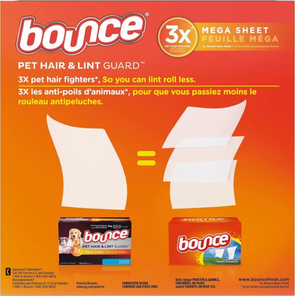 Bounce Pet Hair and Lint Guard Mega Dryer Sheets, Pet Hair Remover, Fresh Scent, 180 Count - Image 3