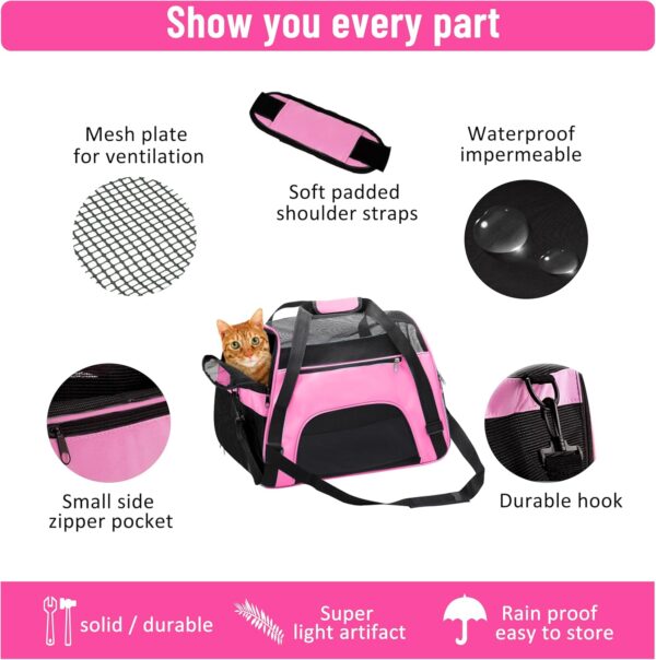 DONYER POWER Soft Sided Pet Carrier for Dogs & Cats Comfort Under Seat Travel Tote Bag, Travel Bag for Small Animals with Mesh Top and Sides, with a Small Collapsible Bowl PINK - Image 3