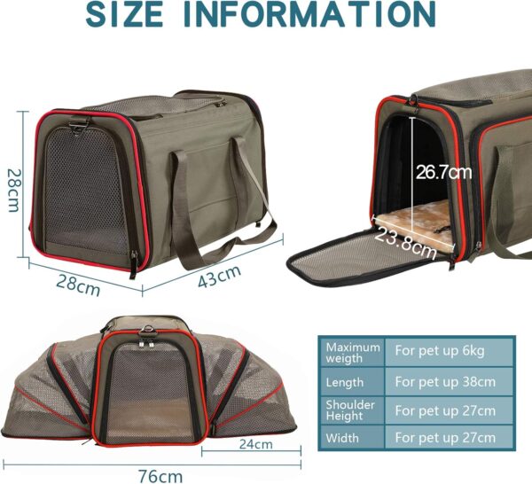 Petsfit Cat Carrier Two Sides Expandable Foldable, Soft Side Cat Carrier Large, Zip Open Top Cat Carrier Bag(Medium:45cm x 28cm x 28cm), Grey - Image 2