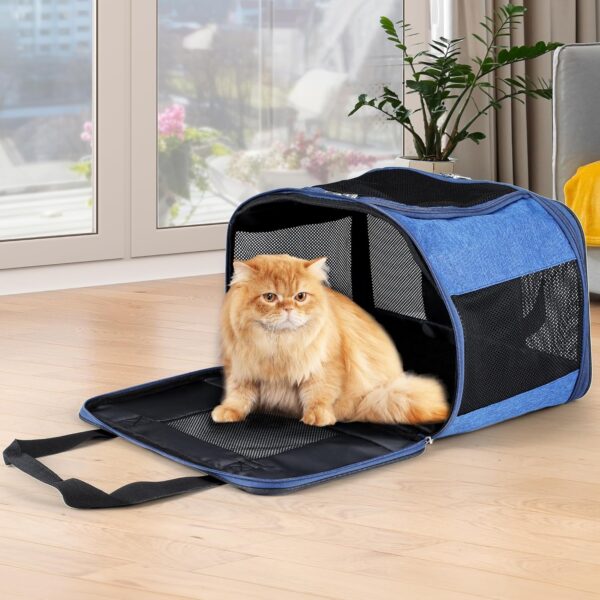 YITAHOME Cat Carrier Airline Approved, Soft-Sided Pet Carrier for Cats and Dogs Up to 15lbs, 5 Sides Breathable Collapsible Cat Travel Carrier with Bottom Protection and Washable Liner, Blue - Image 4