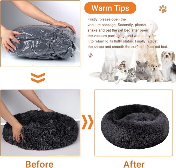 Donut Dog Bed Small Washable - Round Calming Pet Cuddler Relief Anti Anxiety - Plush Fluffy Cat Cushion Anti-Slip Bottom Orthopedic for Kitten - Soft Luxury Puppy Kennel Faux Fur Improved Sleep 50cm - Image 6