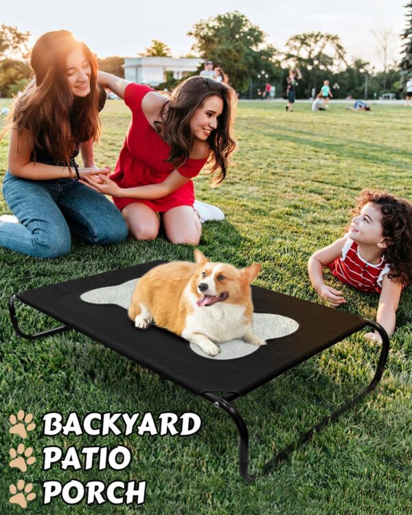 JR JUMIAR Cooling Elevated Dog Bed, 43"x 26" Bone Shaped Raised Dog Bed for Medium Dogs, Portable Indoor & Outdoor Pet Hammock with Washable Breathable Mesh and Skid-Resistant Feet, Black, 8" High - Image 7