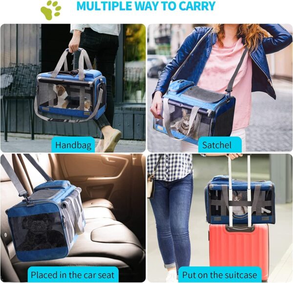 Cat Carrier Large Dog Travel Bag Airline Approved Pet Carrier Foldable, Cat Carrier Bag for Large Small Cat and Small Dog 5-Windows Breathable, Dog Carrier for Travel Blue - Image 5