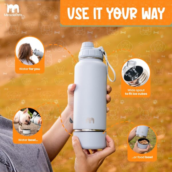 Miracle Pets Portable Dog Water Bottle with Bowl Attached 32oz Insulated Stainless Steel Water Bottles for Sports Hiking Easy Handle Dog Travel Accesories Portable Dog Bowl (Maya Blue) Cleaning Brush - Image 3