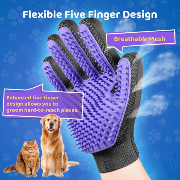 DELOMO Pet Hair Remover Glove - Gentle Grooming Brush Deshedding Massage Mitt with Enhanced Five Finger Design Perfect for Dogs & Cats Long Short Fur 1 Pack (Right-hand), Purple - Image 5