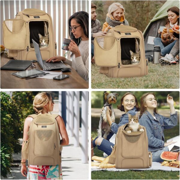 A4Pet Cat Carrier Backpack, Large Dog Backpack Carrier with Two-Sided Window & Interaction Design, Breathable Pet Carrier for Small Medium Dogs/Cats, Pet Carrier bag for Travel, Hiking, Khaki - Image 8