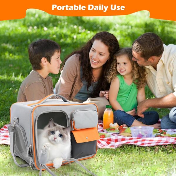 3 in 1 Pet Carrier Bag & Backpack, Portable Pet Bag - Folding Fabric Pet Carrier, Travel Carrier Bag for Dogs or Cats, Collapsible Pet Handbag with Locking Safety Zippers & Pockets & Plush Mat - Image 6