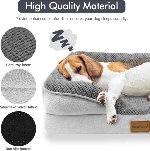 Nepfaivy Dog Bed Large Waterproof - Orthopedic Dog Bed with Pillow Cushions, 91×68cm Soft Large Dog Sofa Bed with Removable and Washable Covers, Light Grey - Image 3