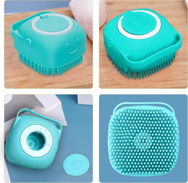 Soft Silicone Dog, Dog Shampoo Brush, Dog Bath Brush, Multi-Functional Bath, Dog Brush, Pet Massage Tool and Shampoo Dispenser for Dogs and Cats, Pets Shower and Grooming Tool (Blue) - Image 3