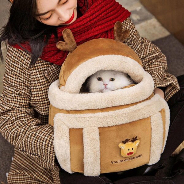 Dog Carrier Cage Winter Warm Cat Travel Bag Portable Carrier Backpack Shoulder Bag Kitten Plush Carrier With Top Opening - Image 7