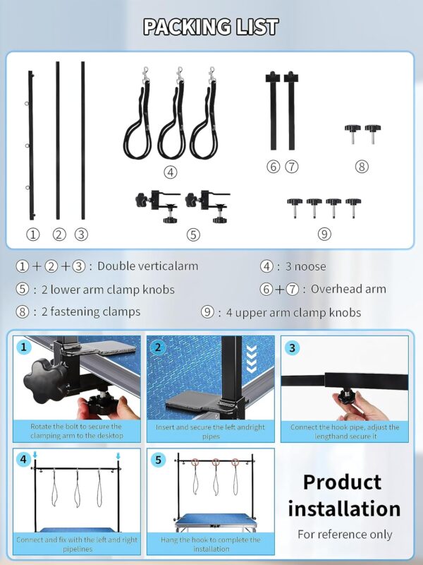 Kalolary 35.5in Dog Grooming Arm, H-Shape Pet Grooming Table Arm with Clamp Loop Noose No Sit Haunch Holder, Width & Height Adjustment Grooming Arm for Large Medium Small Dogs - Image 3