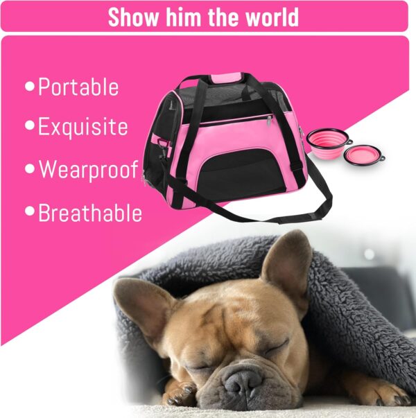 DONYER POWER Soft Sided Pet Carrier for Dogs & Cats Comfort Under Seat Travel Tote Bag, Travel Bag for Small Animals with Mesh Top and Sides, with a Small Collapsible Bowl PINK - Image 5