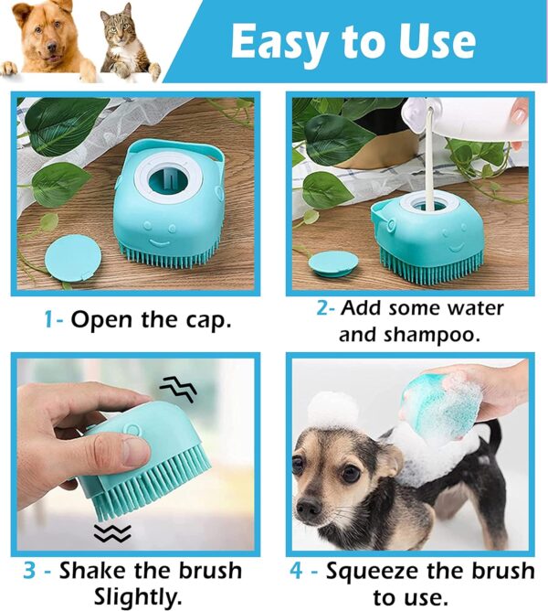 Soft Silicone Dog, Dog Shampoo Brush, Dog Bath Brush, Multi-Functional Bath, Dog Brush, Pet Massage Tool and Shampoo Dispenser for Dogs and Cats, Pets Shower and Grooming Tool (Blue) - Image 4