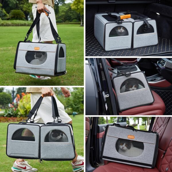 ICREATE.X Large Cat Carrier, Travel Litter Box for Cats, Collapsible Dog Crate, One for Litter Box and soft cat cage 2-in-1 Double Pet Carrier bag - Image 7