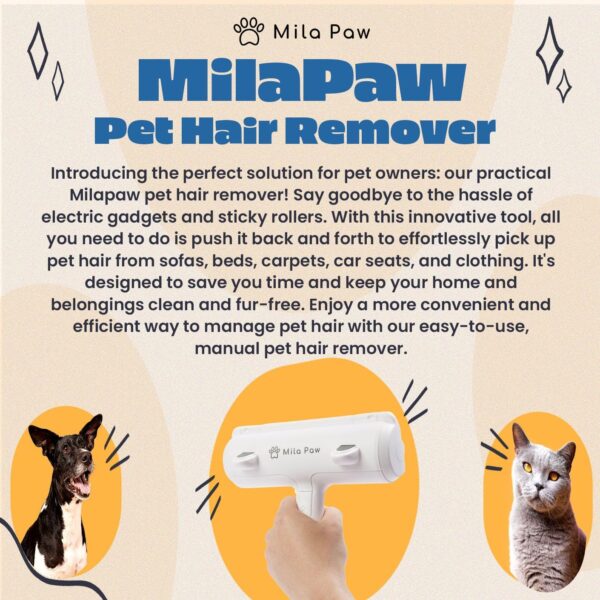 MilaPaw Pet Hair Remover Roller - Reusable, Portable Cat and Dog Hair Remover and Scraper - Carpet Brush for Dog & Cat Hair - Pet Hair Remover for Carpet, Clothes, Furniture, Car, and Bedding. - Image 2