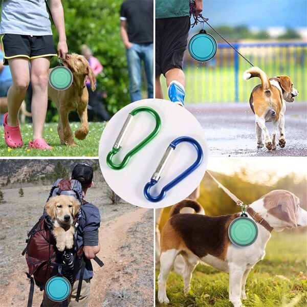 SLSON Collapsible Dog Bowls 2 Pack Dog Travel Bowl with Lid and Carabiners Pet Feeding Water Bowl Porable Dog Feeder for Waling, Travellling and Daily Use, Light Blue and Light Green - Image 6