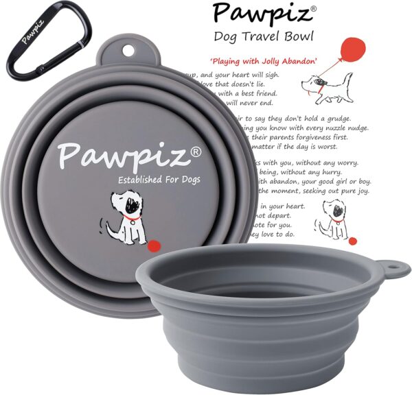 Pawpiz Collapsible Dog Bowl | 450ml | Dog Travel Bowl with Cute Puppy Design & Carabiner | BPA-Free, Food-Grade, Foldable Silicone Bowl | Gift for Small & Medium Pets | UK Brand (Crete Shore) - Image 2