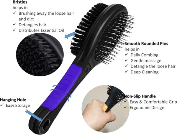 2 in 1 Double Sided Dog Brush | Cat Brush | Puppy Brush | For Dog Grooming Kit | Pet Hair Remover Brush | Pet Brush | Dog Brushes for Grooming Products for Dogs Cats Pets (Blue) - Image 3