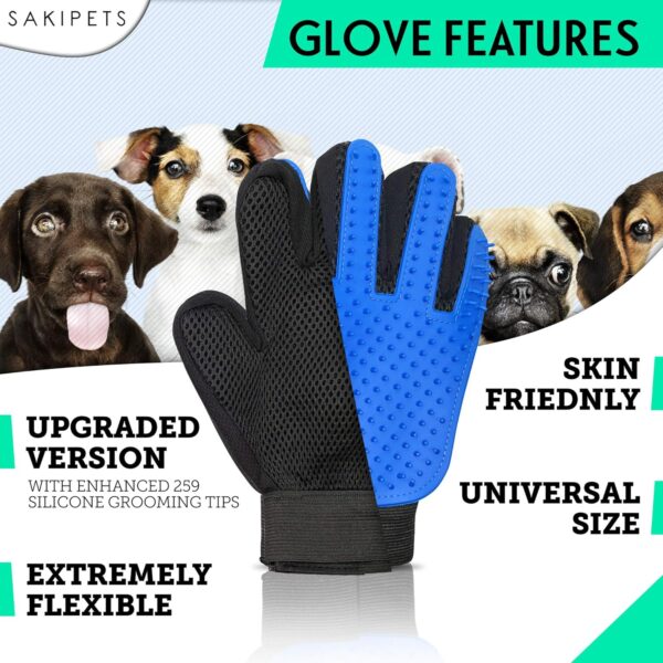 Pair of Pet Grooming Glove by SAKI Pets – Upgraded Dog Hair Remover Mitt with 259 Silicone Grooming Tips – Breathable Deshedding Gloves for Dogs, Cats and Horses – A Bonus Pet Bowl Includes - Image 2