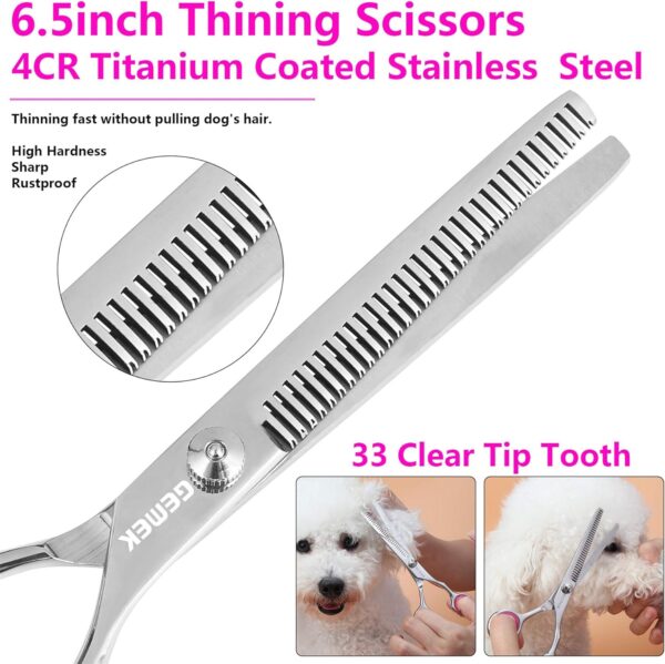 GEMEK Dog Grooming Scissors Set, 4CR Stainless Steel Safety Round Tip Pet Professional Grooming Tool 5 Pieces Kit - Straight, Curved, Thinning Shears & Comb for Dogs, Cats and Other Animals - Image 4