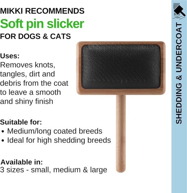 Mikki Bamboo Soft Pin Slicker Brush for Dog, Cat, Puppy, for Medium, Long and Curly Coats, Removes Knots, Tangles, Dead Hair, Handmade from Natural Bamboo, Large - Image 5