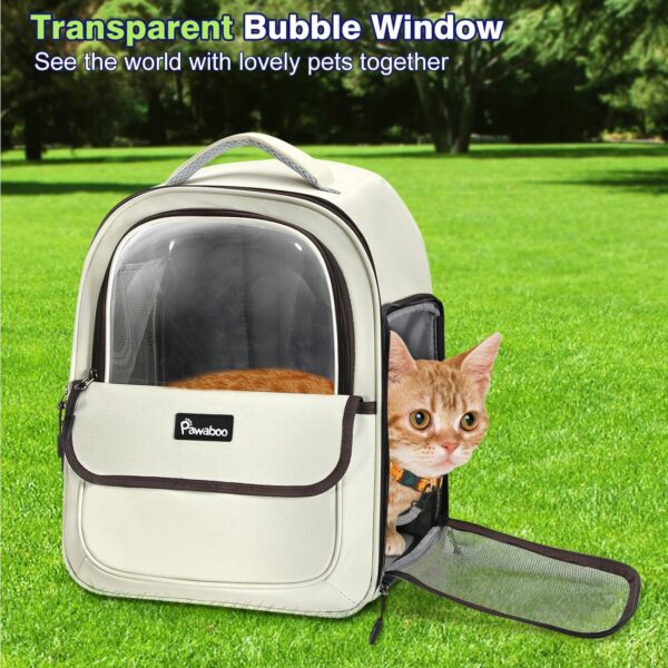 Pawaboo Cat Carrier Backpack, Bubble Backpack Carrier with Transparent PVC, Puppy Carrier Backpack Fits for Travel Hiking Walking Outdoor Use, Comfortable Cat Front Carrier Airline Approved, Beige - Image 3