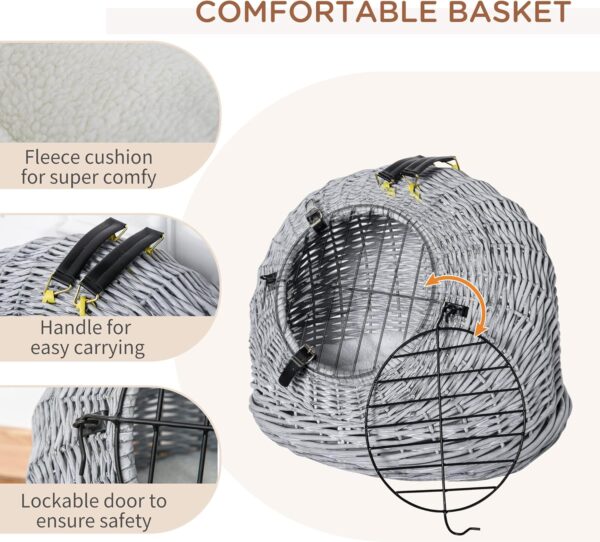 Pawhut Wicker Pet Carrier Basket Cat Kitten Bed Portable Travel Cage with Soft Cushion Handle Grey, 50 x 40 x 40 cm, 3.6 kg - Image 5