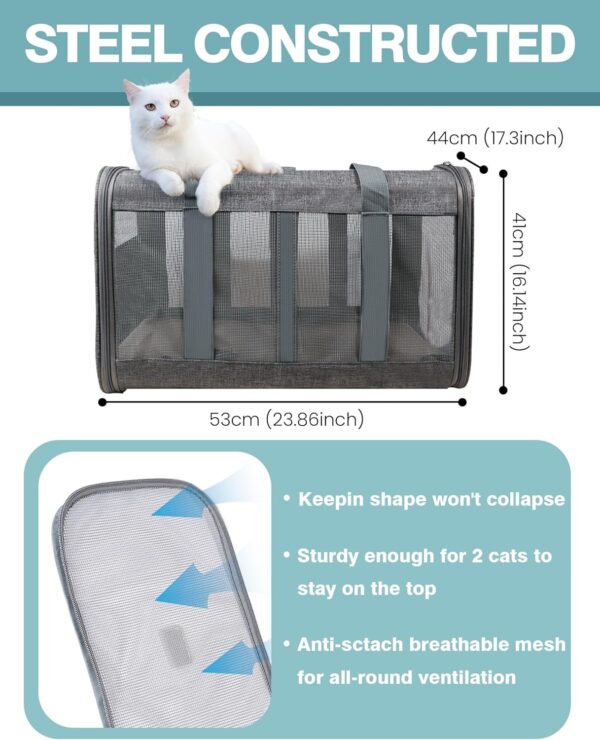 Furryilla Soft-Sided Pet Carriers 2 Cats Dogs Double-Compartment Foldable Up to 38lbs, Expandable Large Cat Carrier for Travel/Veterinary Visits/Road Trips - Image 3