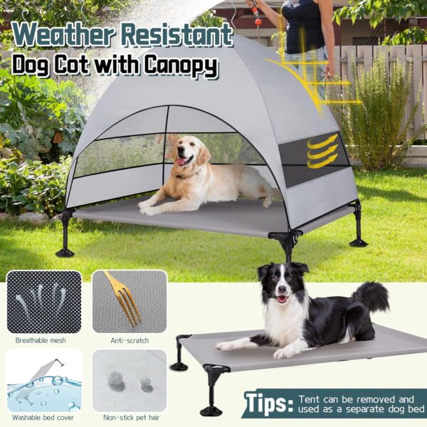 Elevated Dog Bed with 2024 Newest Canopy, Raised Outdoor Dog Bed with Powerful Anti-Slip Feet, Portable Pet Bed Cot with Larger Shade, Raised Large Dogs Cooling Bed for Camping, Indoor & Outdoor Use - Image 4