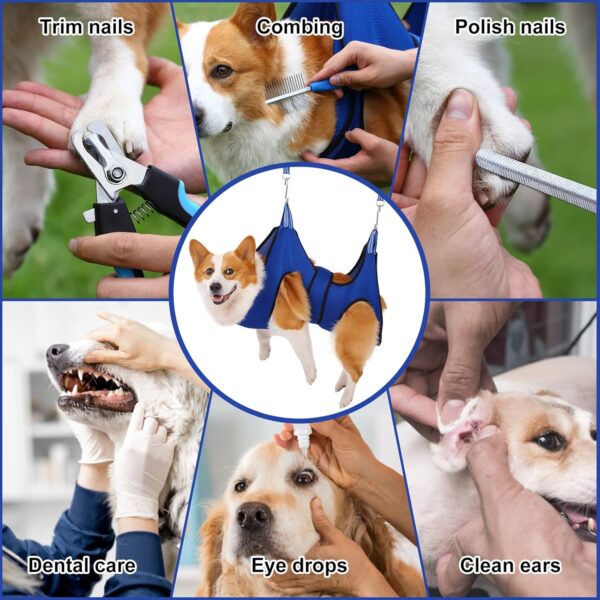 Kkiimatt Dog Grooming Hammock,Pet Grooming Hammock Harness for Medium Dogs, Dog Nail Trimming Hammock with Nail Clippers/File, Dog Grooming Sling with Wide Strap Sewed on Pet Restraint Bag - Image 3