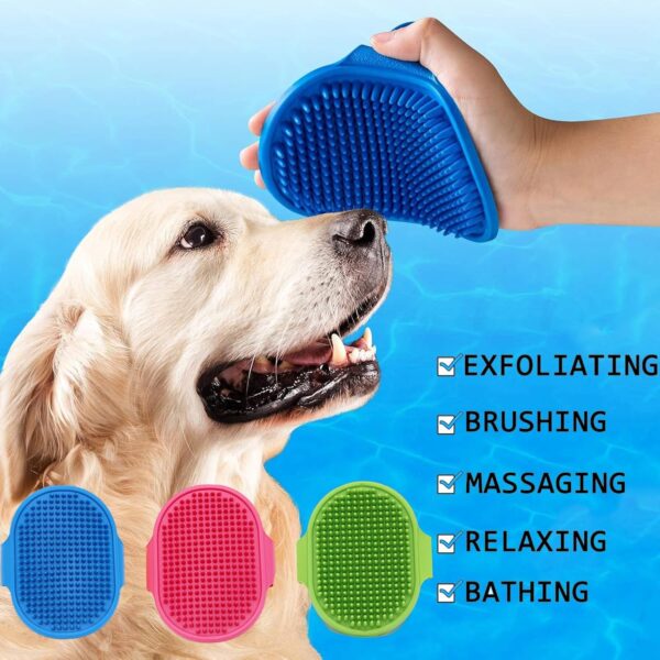 Dog Grooming Brush 4-in-1 Rubber Pet Groom Mitt Hair Fur Groom Massage Comb Bath Brush, Dog Shower Brush with Adjustable StrapGentle Grooming for Dogs & Cats with Long/Short/Curly Hair(3Pc) - Image 5