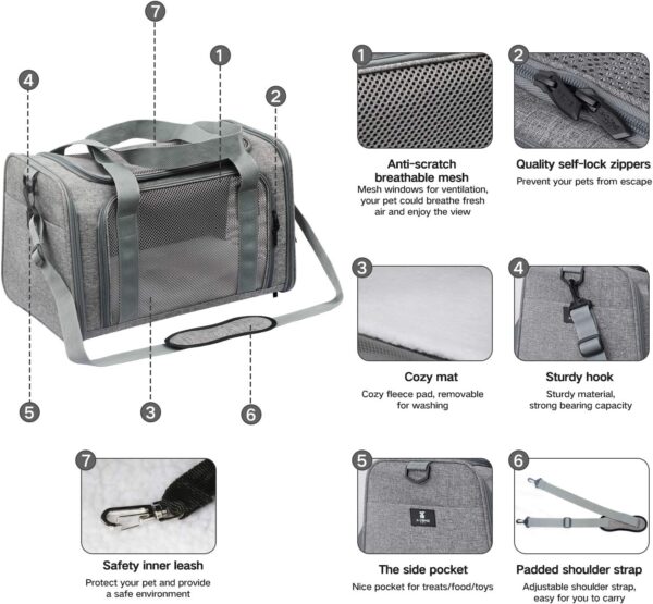 X-ZONE PET Airline Approved Pet Carriers,Soft Sided Collapsible Pet Travel Carrier for Medium Puppy and Cats (Medium, Grey) - Image 3