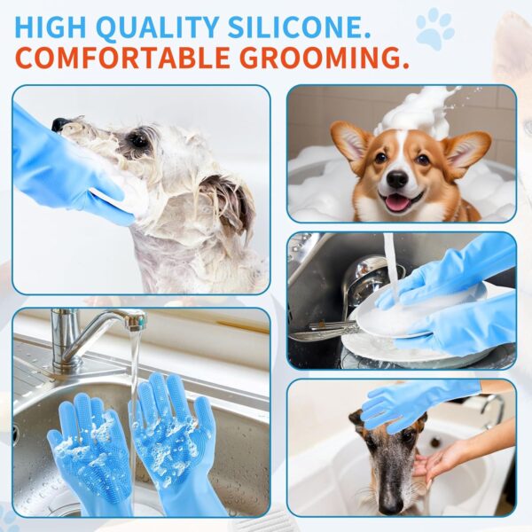 AOZUO Dog Cat Washing Mitts Pet Grooming Gloves Silicone Heat Resistant Bath Gloves Pet Bath Gloves for Massaging, Scrubbing and Hair Removal - Image 3