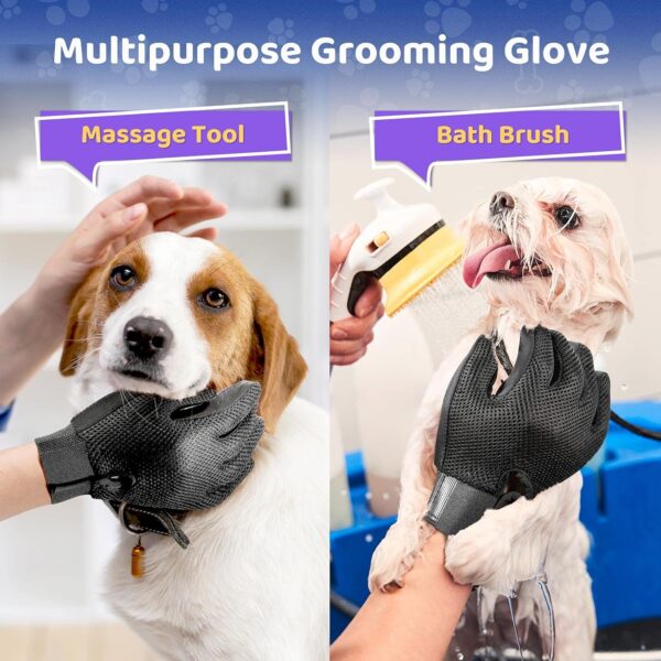 DELOMO Pet Hair Remover Glove - Gentle Grooming Brush Deshedding Massage Mitt with Enhanced Five Finger Design Perfect for Dogs & Cats Long Short Fur 1 Pack (Right-hand), Purple - Image 4